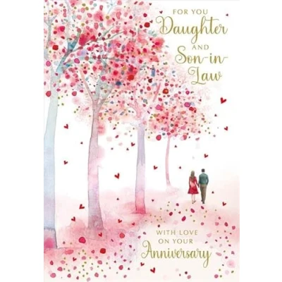 Image of Nigel Quiney Artistic Happy Anniversary Greeting Card Daughter and Son In Law With Love Sophisticated Foil Finish