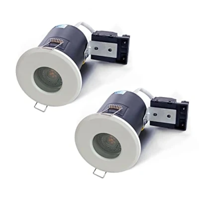 Image of 2XSweier 90 Minute White Fire Rated Downlights, Waterproof IP65 LED Recessed Ceiling Spots,230V GU10 Die Cast Aluminium Downlight No Transformer Required（Bulb not Included） (White, Set of 2)