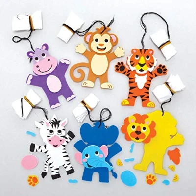 Image of Baker Ross FE224 Jungle Animal Craft Parachute Kits Pack of 6, Art and Activity for Children, Party Bag, School