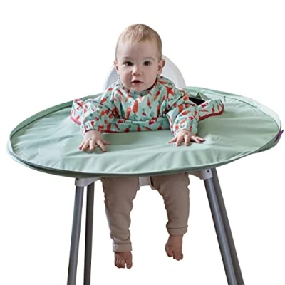 Image of Tidy Tot Weaning Bib &amp; Tray Kit. Set Attaches to Highchair for Mess Proof Baby Feeding. Essential Led BLW. Waterproof Long Sleeve Bibs Babies 6 24 months