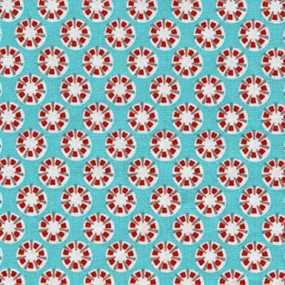 Image of Textiles français Asia fabric 100% Cotton Print in turquoise, red, grey and white 155 cm (61 inches) Per half metre increment