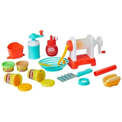 Image of Play Doh Kitchen Creations Spiral Fries Playset for Children 3 Years and Up with Toy French Fry Maker, Drizzle 5 Modelling Compound Colours, Non Toxic