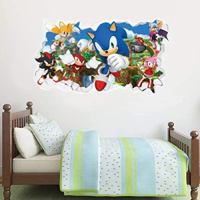 Image of Sonic The Hedgehog Wall Art All Characters Smashed Sticker Vinyl Decal (120cm w x 65cm h)