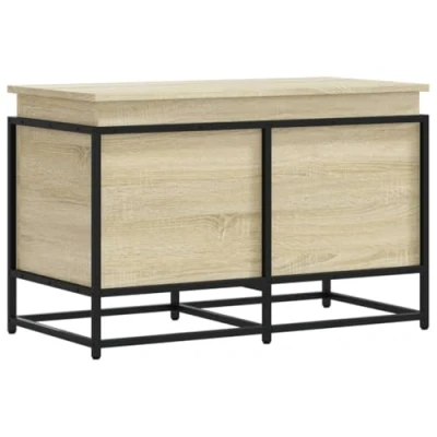 Image of vidaXL Storage Box with Lid/Toy Blanket Chest Coffee Table in Sonoma Oak/Engineered Wood Metal Frame for Living Room, Bedroom, Office 80x40x51.5 cm