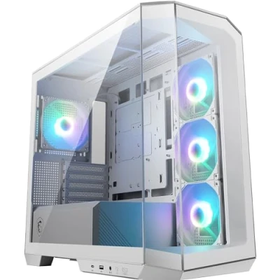Image of MSI MAG PANO M100R PZ WHITE Micro ATX PC Case Capacity,3x120mm Reverse blade ARGB Fans and 120 mm Fan with Hub Controller,GPU Support Stand, Level Indicator,Dust Filters, Routing Space
