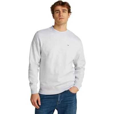 Image of Tommy Jeans Mens Tjm Reg Flag Fleece Crew Dm0dm20741pj4003 Pullover Sweatshirt, Grey (Silver Heather), M UK