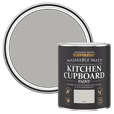 Image of Rust Oleum Grey Kitchen Cupboard Paint in Matt Finish Mocha 750ml