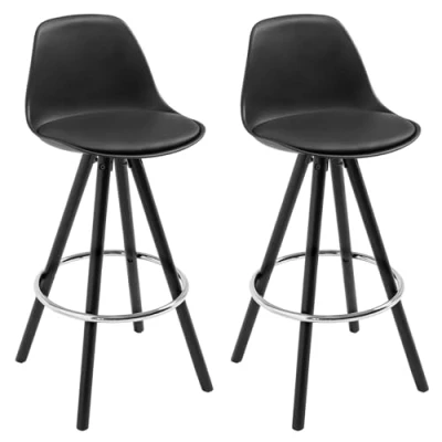 Image of WOLTU Bar Stools Set of 2 pcs Barstools Black Breakfast Kitchen Counter Chairs Wood Leg in