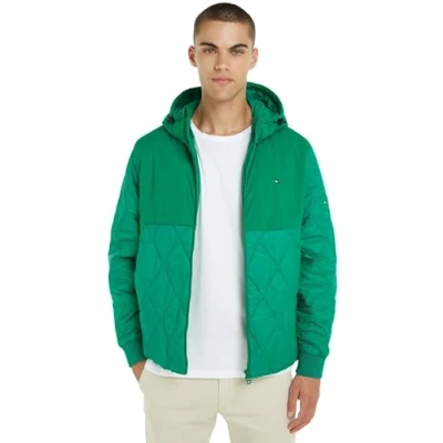 Image of Tommy Hilfiger Men&#039;s Cl Mix Hooded Jacket Mw0mw34955 Woven Jackets, Green (Olympic Green), XXL