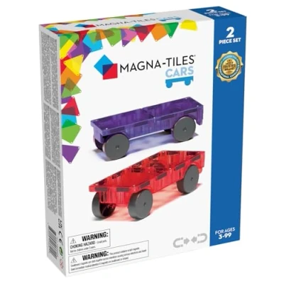 Image of MAGNA TILES Cars Purple &amp; Red 2 Piece Magnetic Construction Set, The Original Building Brand