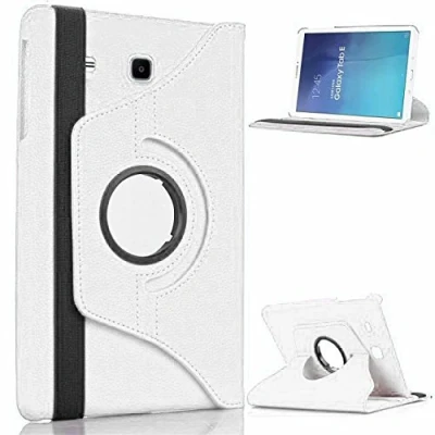 Image of Rotate Case For Samsung Galaxy Tab A 9.7 (2015) T550 T555 P550 P555 360 Swivel Plain PU Leather Folio Stand Cover (White)