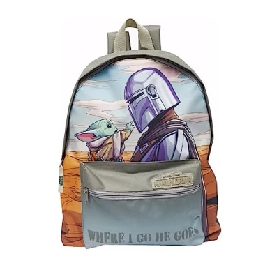 Image of Disney Star Wars The Mandalorian Backpack Yoda &#039;Where I Go He Goes&#039; Large School Travel Bag 40cm