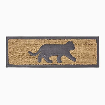 Image of HOMESCAPES Door Mat Black Cat 100% Natural Coir 25 x 75 cm with Rubber Non Slip Back Indoor and Outdoor Doormat