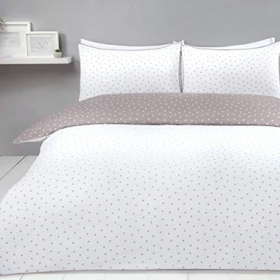 Image of Sleepdown Duvet Cover Set Mini Polka Dots Geometric Reversible Quilt Easy Care Bed Linen Soft Cosy Bedding Sets with Pillowcases Mink White Super King (220 cm x 260 cm)