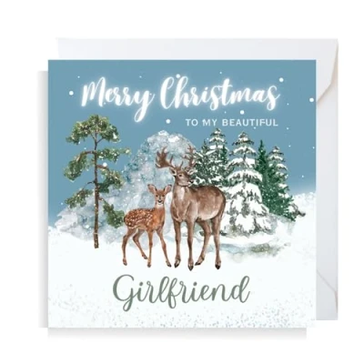 Image of Second Ave Girlfriend Christmas Reindeer Square Xmas Holiday Festive Greetings Card