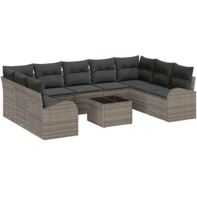 Image of vidaXL 9 Piece Garden Sofa Set with Cushions Black Poly Rattan