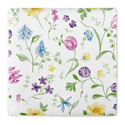 Image of 50 Large Linen Feel Paper Napkins 40 x cm, Pretty Floral