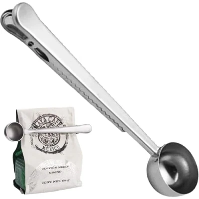 Image of 7&#039;&#039;inch Coffee Scoop,Coffee Accessories,Coffee Spoon Measuring,Coffee Scoop Bag Clip,for Ground and Beans,Stainless Steel Kitchen Tools 1 Tablespoon&amp;Long Handle Sealing Clip Tea,Milk Powder,Ice Cream