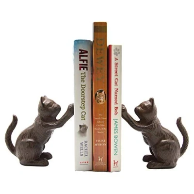 Image of Pair of Cat Cast Iron Ornamental Book Ends Bookends