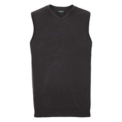 Image of Russell Athletic Collection Mens V Neck Sleevless Knitted Pullover Top / Jumper (Black) Size Large
