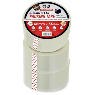 Image of G4GADGET Pack of 3 Clear Packing Tape Heavy Duty Transparent 48mm x 60m Ideal for Moving, Boxes, and Secure Packaging