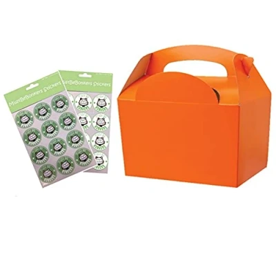 Image of MustBeBonkers Plain Coloured Meal Box for Children/Kids Perfect Picnics, BBQs, and Birthday Parties Fully Compostable, Biodegradable Eco Friendly With Seal Stickers (Orange, 30 Packs)