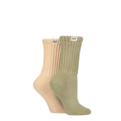 Image of Elle Ladies Slouch Sports Socks Smooth toe seams, Half cushioned foot, Ribbed legs, Arch support, Soft Bamboo Material 2 Pair Multipack Size 4 8 Khaki/Beige
