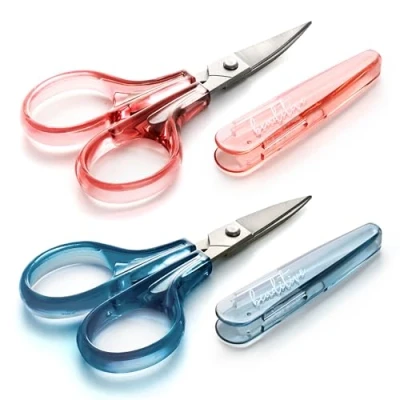 Image of Beaditive Detail craft scissors set (2 pc.) curved and straight, sharp, compact sewing, embroidery, paper cutting, crafting stainless steel protective cover (Blue)