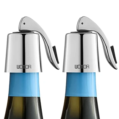 Image of WOTOR Wine Stoppers Stainless Steel Bottle Stopper Plug with Silicone Reusable Saver Leak Proof Keep Fresh Silver 2 Pack