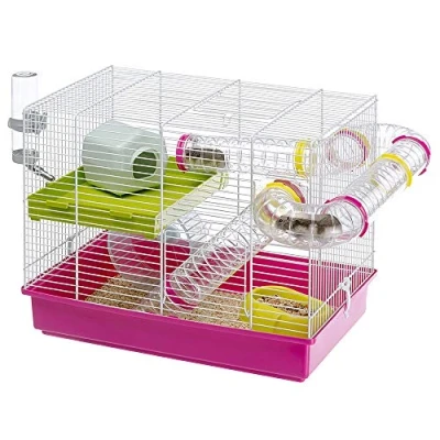 Image of Ferplast Laura Hamster Cage Interactive Multi Level Habitat with Tunnel System, Accessories Included, Transparent Base, 46x29.5xh37.5 cm