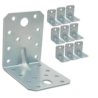 Image of OMIDEAS 10 x Angle Brackets (70 70 55 1.5) Heavy Duty Corner Sleeper Bracket with Beading Timber Wood Metal Joining Fixing L Galvanised Steel Sheet Connector