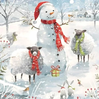 Image of GBCC Charity Christmas Cards Pack of 10 with Snowman and Sheep Design Eco Friendly Xmas Multipack Envelopes