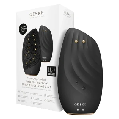 Image of GESKE SmartAppGuided™ Sonic Thermo facial brush &amp; Face Lifter 8 in 1 skin cleansing anti wrinkle silicone electric massager aging