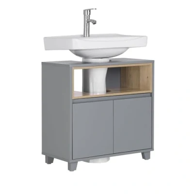 Image of SoBuy Under Sink Cabinet Bathroom Vanity Unit Suitable for Pedestal Sinks Grey W60 x D30 H61cm BZR148 DG