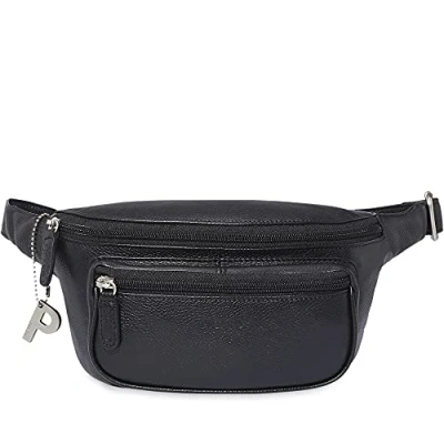 Image of Picard Luis Women&#039;s Unisex Bum Bag Made of Cowhide Leather, Small, Medium, with Zip, Belt Bag, Everyday Life, Going Out, Travel, Black, Standard Size,