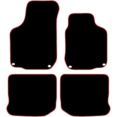 Image of Carsio Carpet Car Mats For Volkswagen Golf MK4 1997 2004 4 Piece Set with Oval Clips Tailored Fit Floor Mat Complete Accessory Black Custom Fitted All Weather, Anti Slip Backing &amp; Red Trim