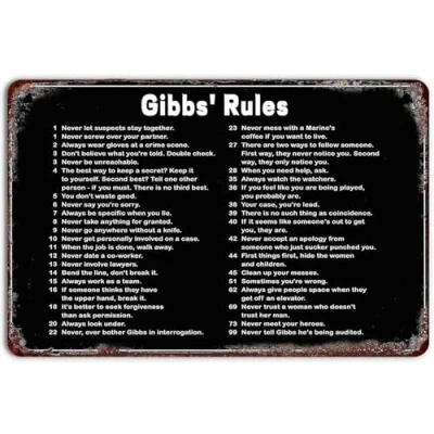 Image of Gibbs&#039; Rules Vintage Metal Sign Retro Art Funny Decorations Tin Painting for Home Bar Pub Cafe Farm Room Plaque Posters 12 X 8 Inch