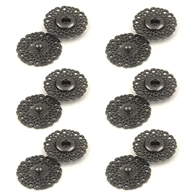 Image of 6pcs Metal Snap Buttons 15mm 18mm 21mm 25mm 30mm Clasp Hollow Flower Sewing Press Studs Coat