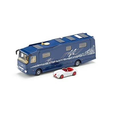Image of siku 1943, Volkner Motor Home, 1:50, Metal/Plastic, Blue, Incl. toy car, Movable parts