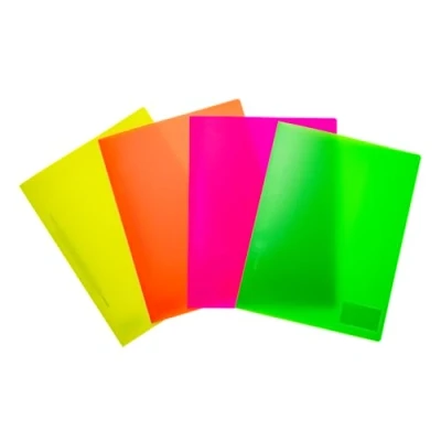 Image of HERMA 19640 File Folder A4 Translucent Neon Assortment, Pack of 12, Plastic with Labelling Label, Slip Pocket &amp; Metal Stapling Tongue, Set for School and Office