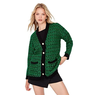 Image of Trendyol Women Oversize Basic Lapel Collar Knitwear Cardigan Green