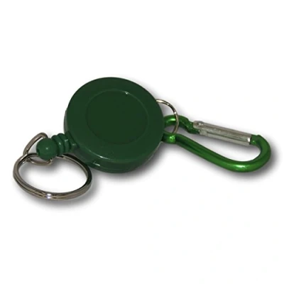 Image of EPOSGEAR Retractable Reel Recoil Pull Key Ring Chain Cord Carabiner Belt Clip Ski Pass ID Card Badge Holder (5 Pack, Green Keyring)