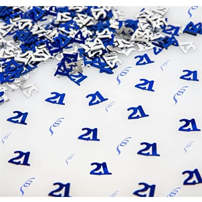 Image of SHATCHI Blue &amp; Silver 21st Birthday Confetti Foil Metallic Glitz Table Scatter Sprinkles Age Bday Party Decorations, SHATCHI, 12mm