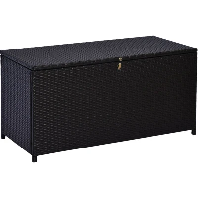 Image of Outsunny Rattan Storage Box Garden Weave Furniture Patio Cabinet Waterproof Dark Brown