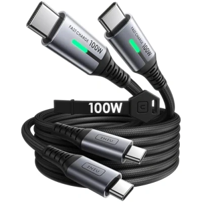 Image of INIU USB C to Charger Cable, 100W Fast Charging Cable [2 Pack 2m] QC 4.0 PD 5A, Braided Phone Type for iPhone 16 15 iPad Air MacBook Pro 2020 Samsung S22 Switch etc.