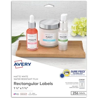 Image of Avery Printable Blank Rectangle Labels, 1.25&quot; x 1.75&quot;, White, 256 Customizable Labels (22828)