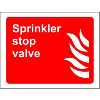 Image of Sprinkler stop valve Fire safety sign Self adhesive sticker 200mm x 150mm