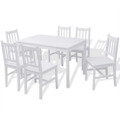 Image of vidaXL Seven Piece Dining Set Pinewood White