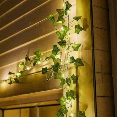 Image of Garden Mile Solar String Lights 9m 90 LED Artificial Ivy Vines with Fairy Powered Fake Weatherproof Durable Maple Laves Garland for Patio Decoration