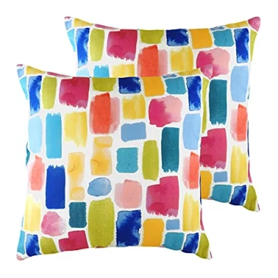 Image of Evans Lichfield Aquarelle Dash Twin Pack Polyester Filled Cushions, Multi, 43 x 43cm
